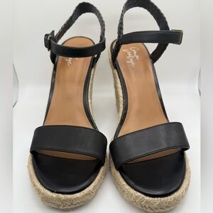 Crown Vintage Black Espadrille Wedge Sandals Size 7